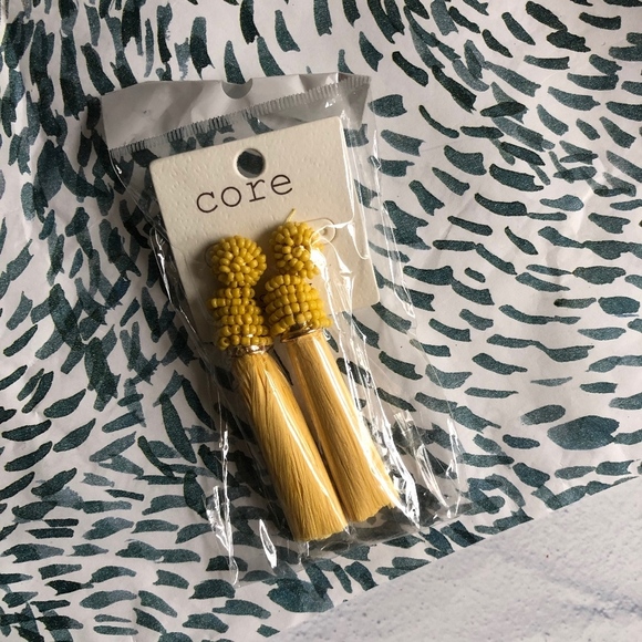 Core Yellow Beaded Tassel Earrings - Picture 1 of 4